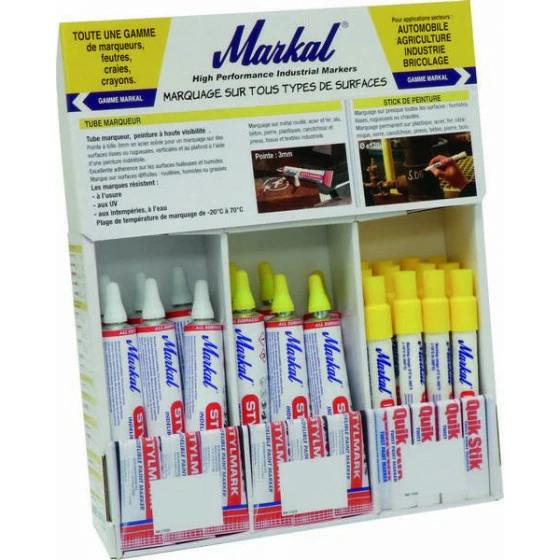 Presentoir 20 Tubes Marqueurs A Bille + 12 Sticks De Peinture Blanc MARKAL - 28580 1 Presentoir 20 Tubes Marqueurs A Bille + 12 Sticks De Peinture Blanc MARKAL - 28580