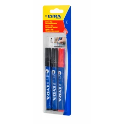 PACK DE 3 MARQUEURS LYRA PERMANENTS 2 NOIRS ET 1 ROUGE MARK+SIGN POINTE BISEAUTÉE 2-6 MM - 4018005